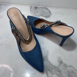 Chic Blue Slingback Heels with Embellishments, size 9